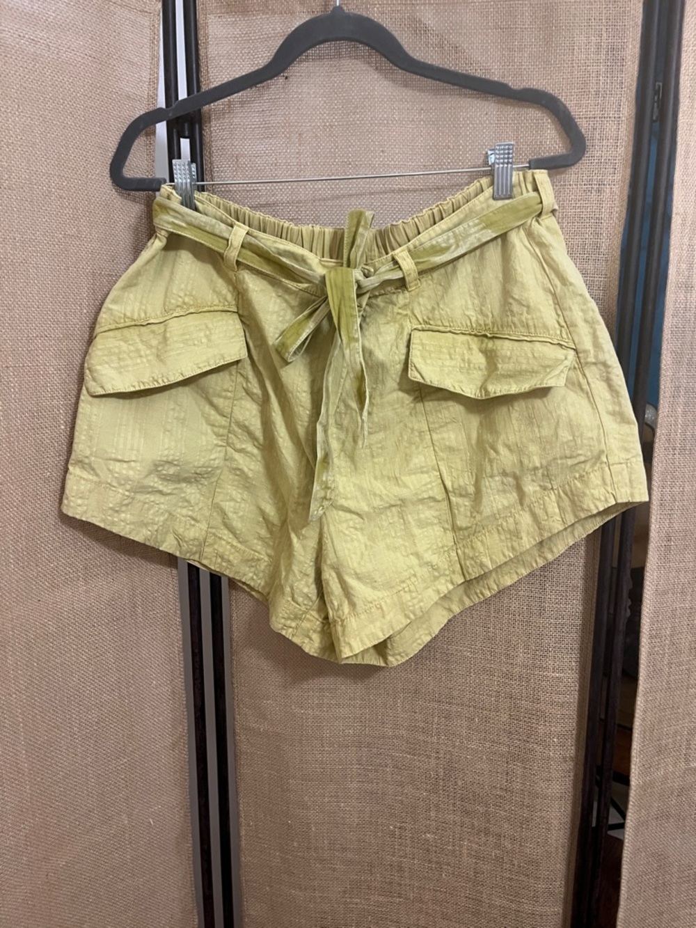 Free People Olive Tie-Waist Utility Shorts